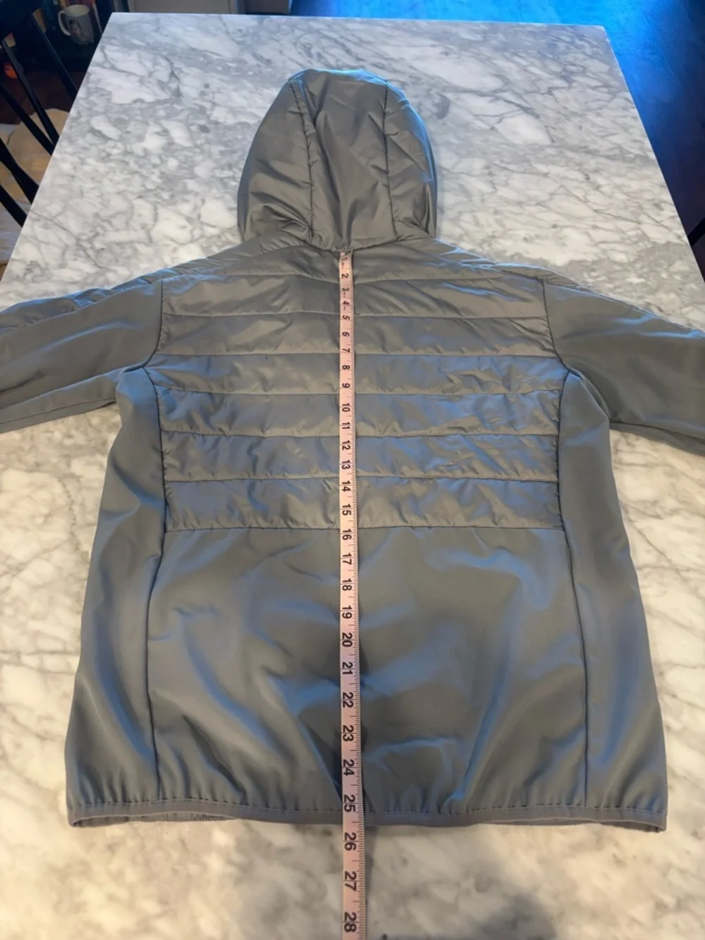 adidas Gray Hooded Quilted Jacket with White Stripes